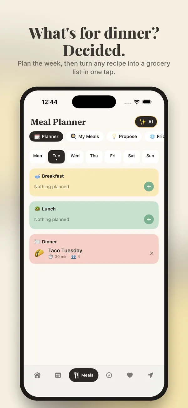 Storyboard on iPhone: the weekly meal planner