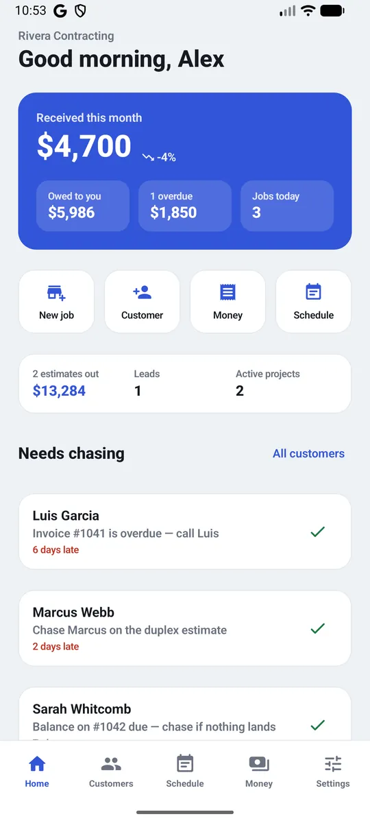 Simple CRM — Everything owed and booked, at a glance
