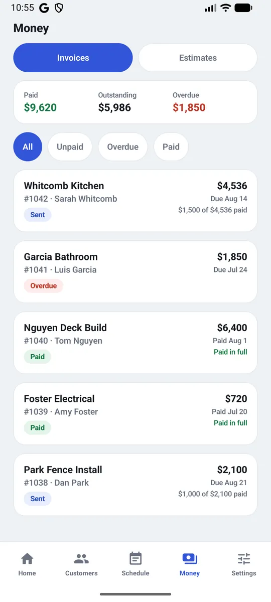 Simple CRM — Invoices, part payments and what's overdue