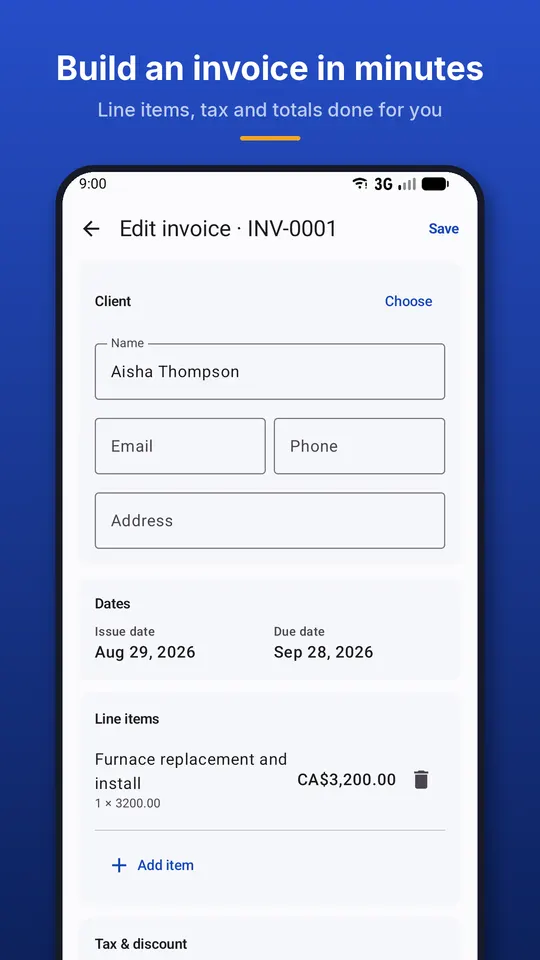 Simple Invoice & Estimate — Line items, tax and totals in seconds