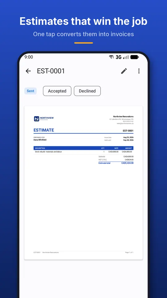 Simple Invoice & Estimate — Estimates that convert in one tap