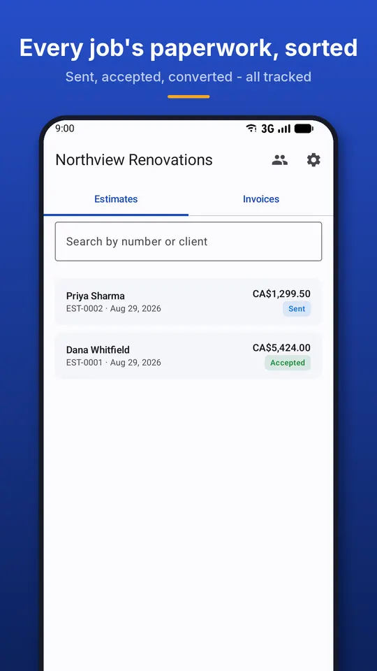 Simple Invoice & Estimate — Every client and document, searchable