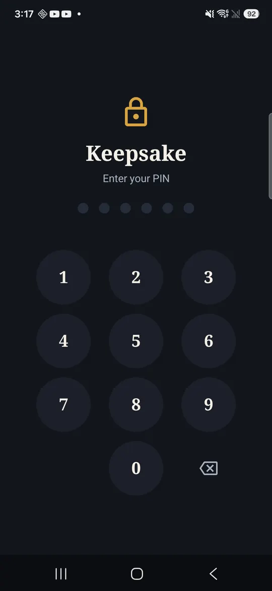 Keepsake: Private Doc Vault — Fingerprint, with a PIN fallback