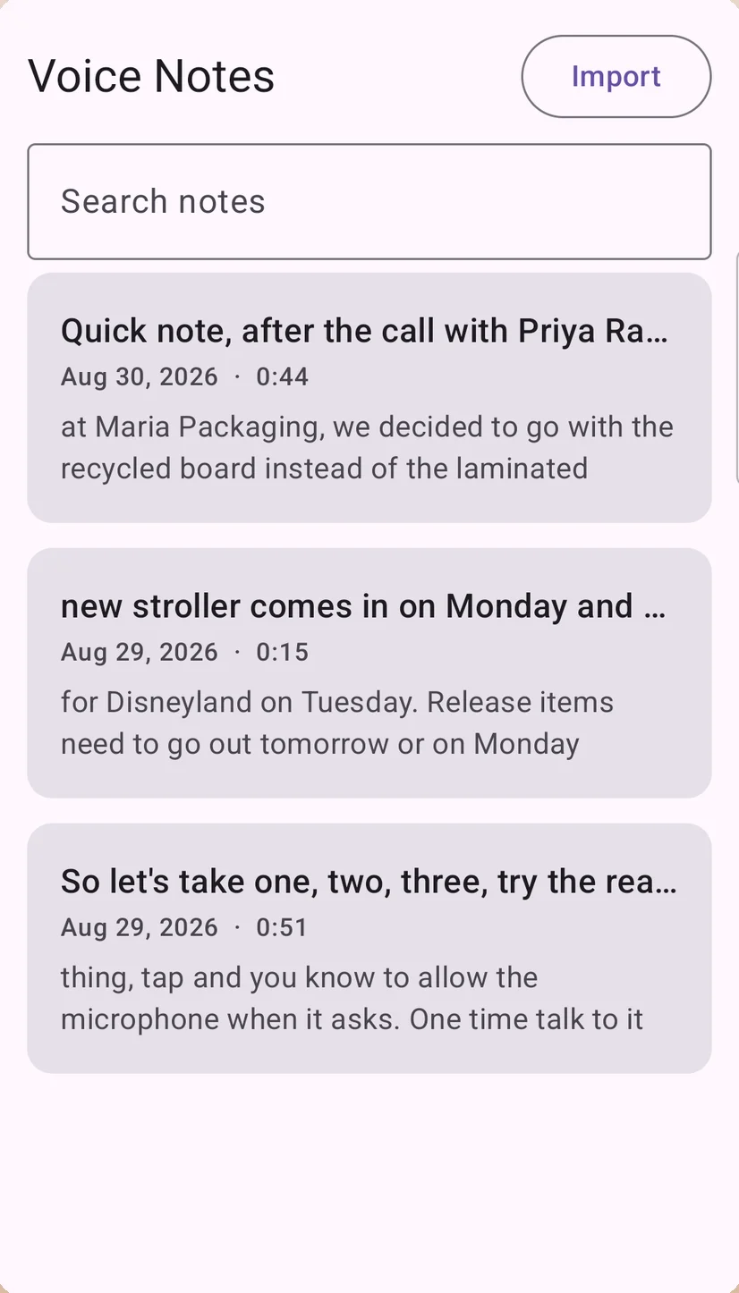 Offline Voice Notes & Summary — Every note, searchable