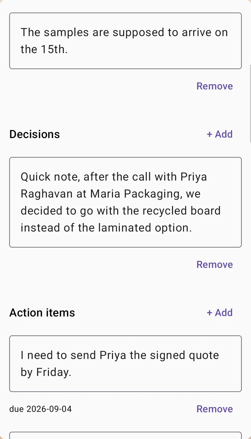 Offline Voice Notes & Summary — Decisions and action items, pulled out
