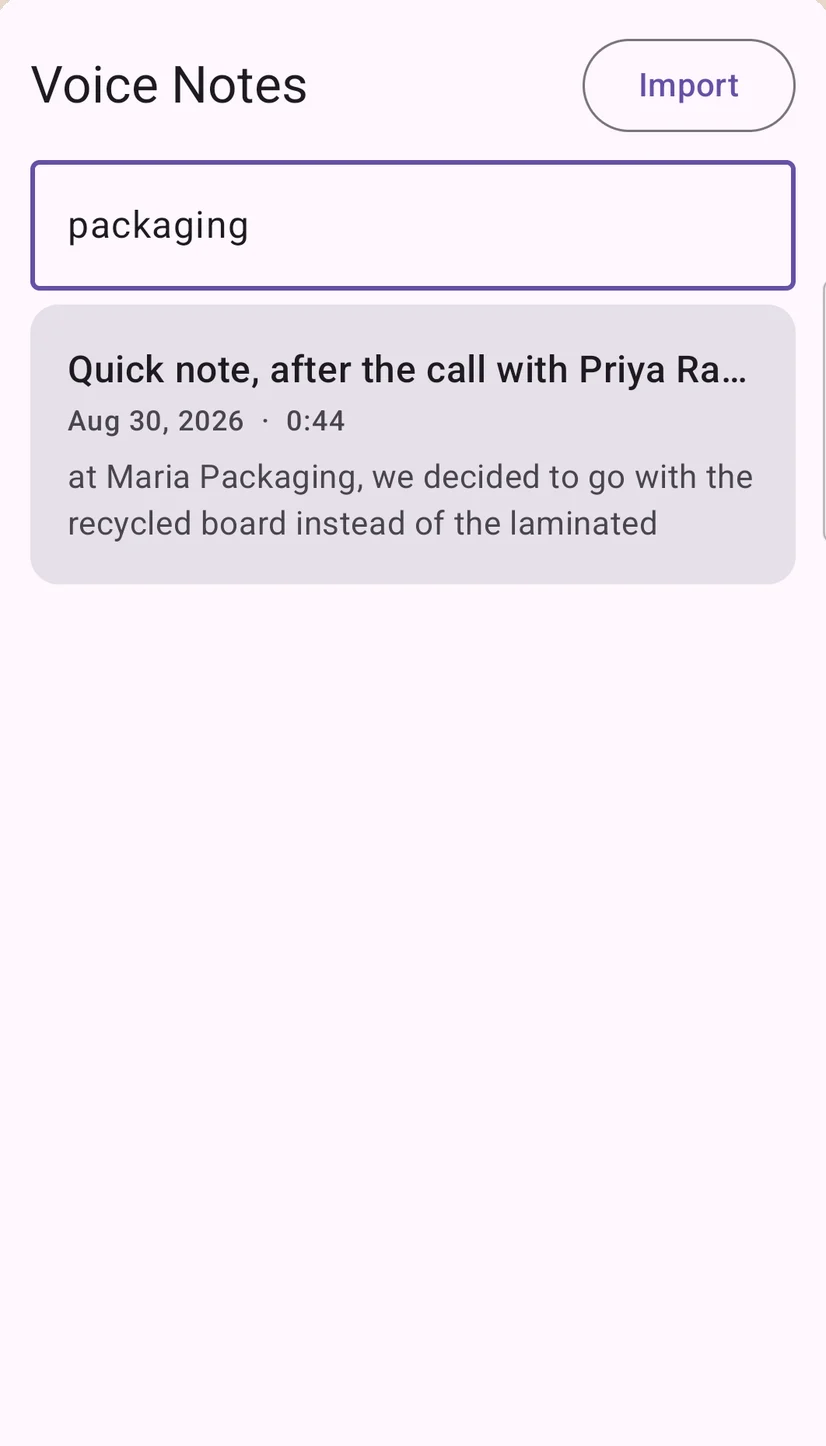 Offline Voice Notes & Summary — Search the words inside your notes